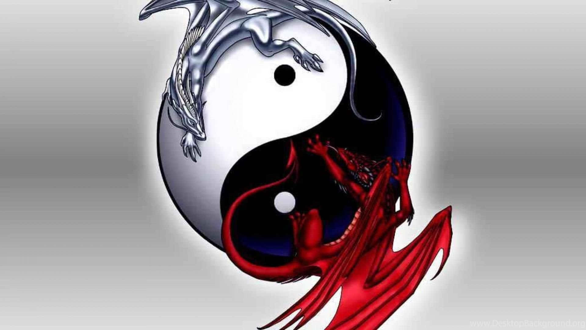yin yang, silver dragon, white half, Full HD Desktop Wallpaper