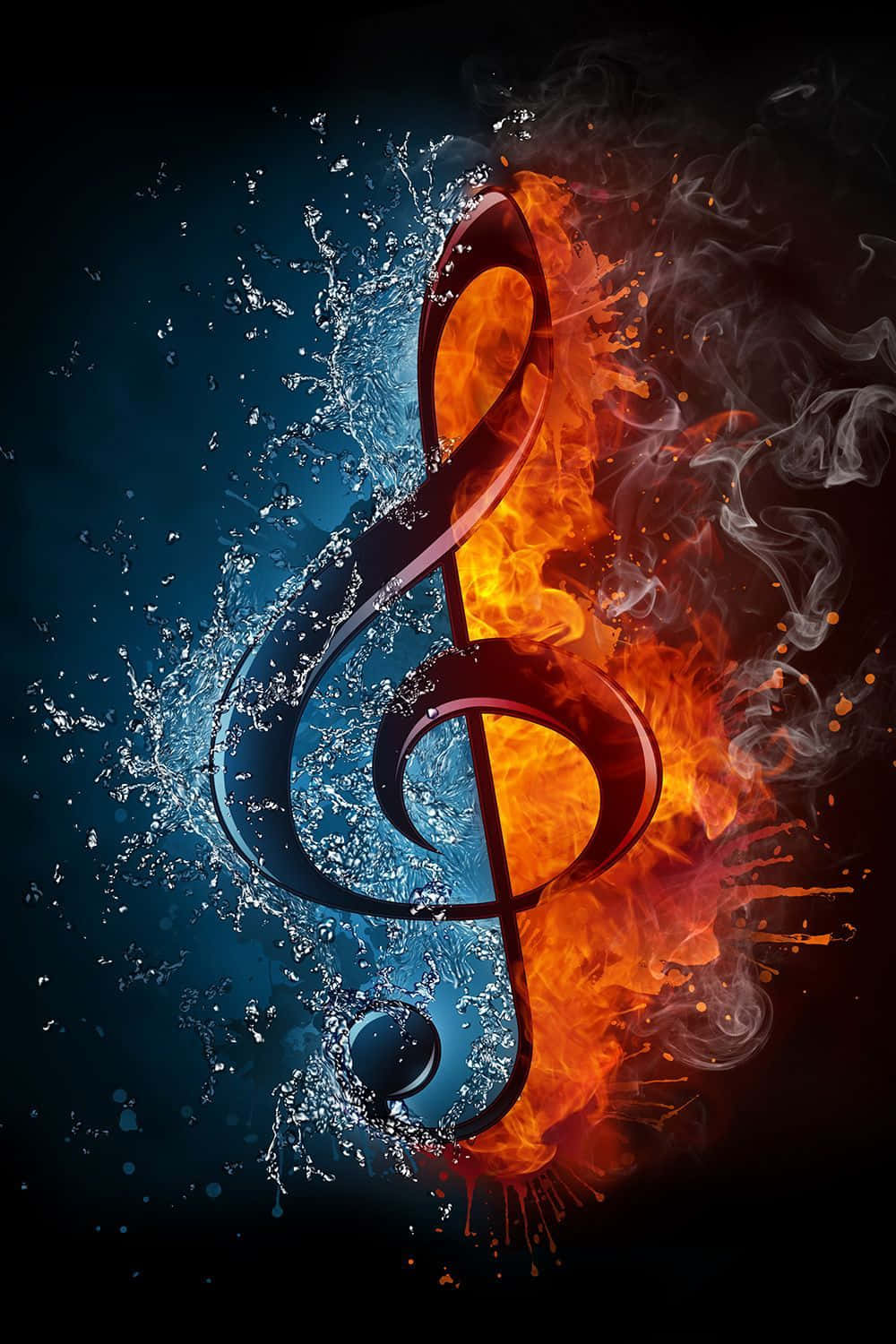 Symbol, fiery treble clef, splashing water, HD Phone Wallpaper