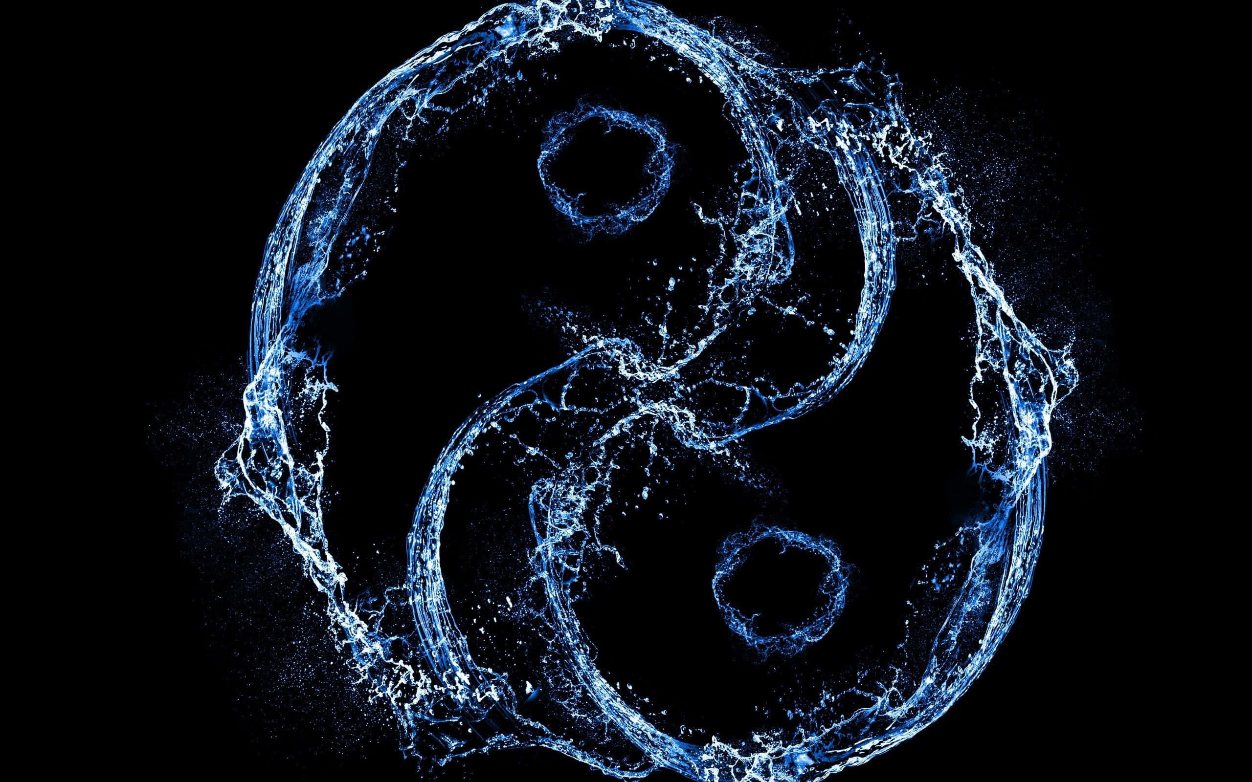 yin yang emblem, blue water splash, glowing yin yang symbol, 2K Desktop Wallpaper
