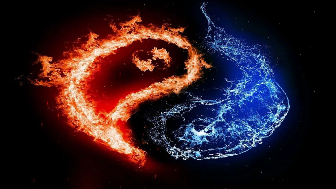 Flaming and Cooling Yin Yang, fiery red, icy blue, HD Desktop Wallpaper