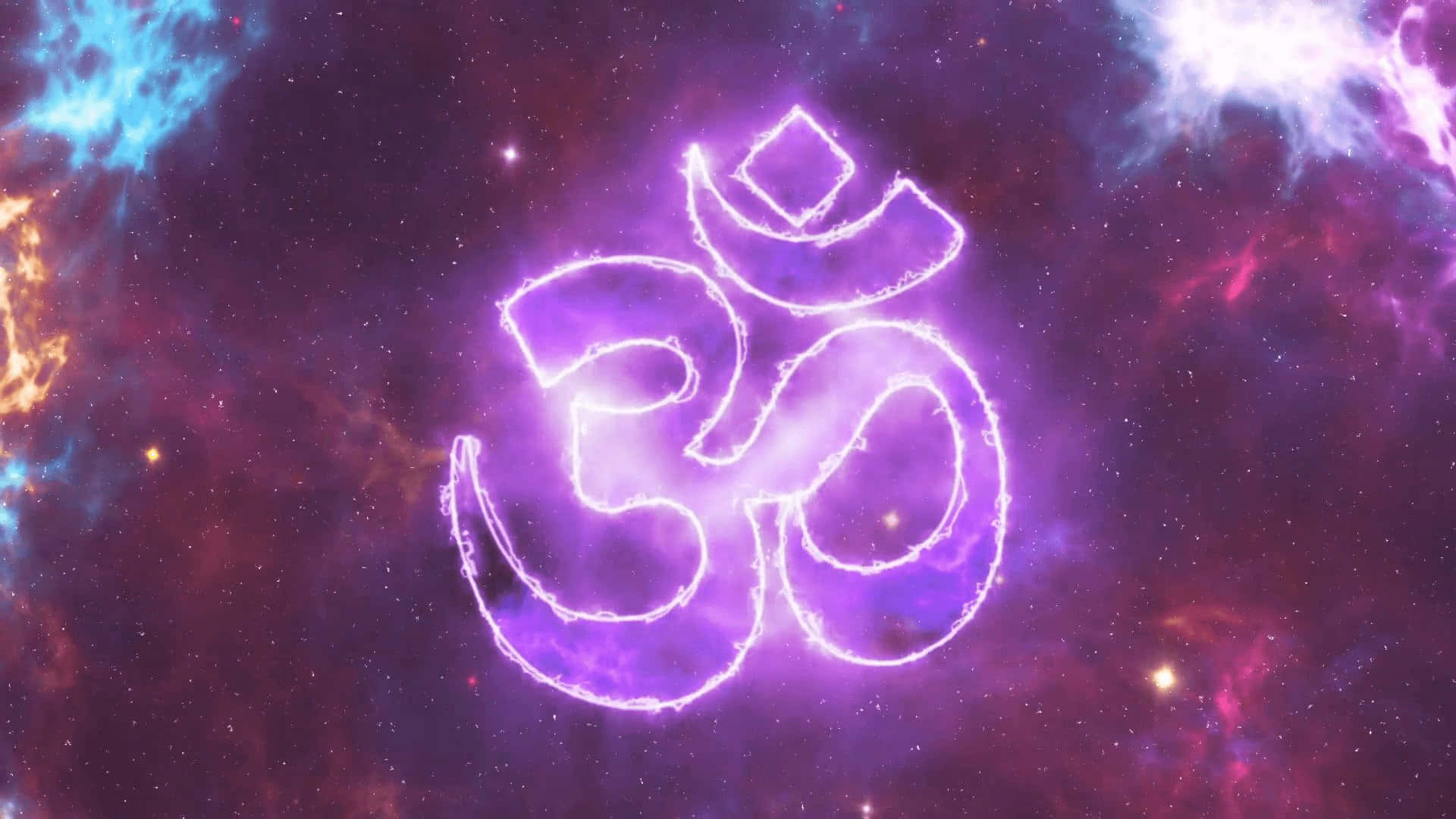 Om symbol, glowing purple, cosmic nebula, Full HD Desktop Wallpaper