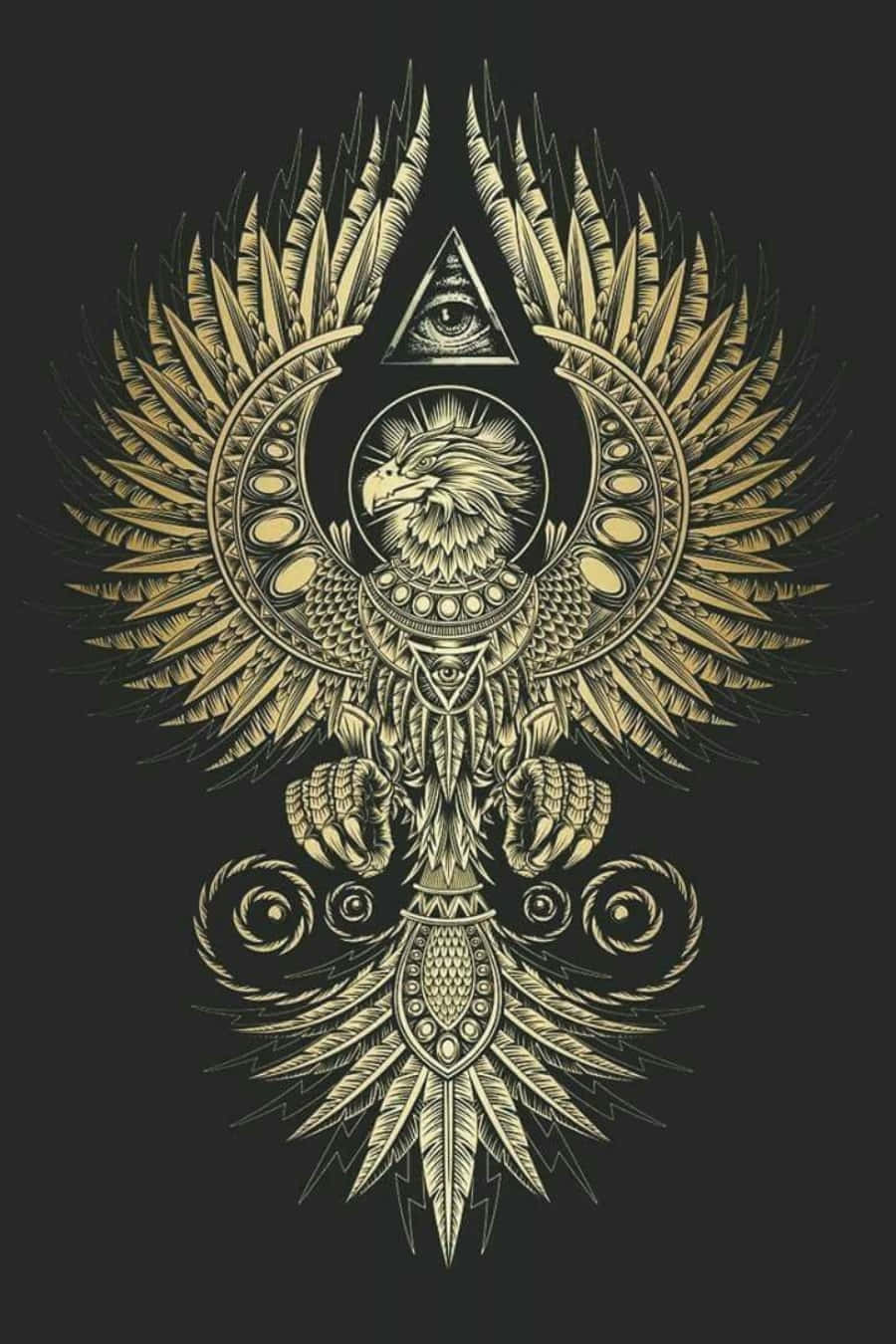 golden eagle, intricate feathered wings, symbolic eye emblem, HD Phone Wallpaper