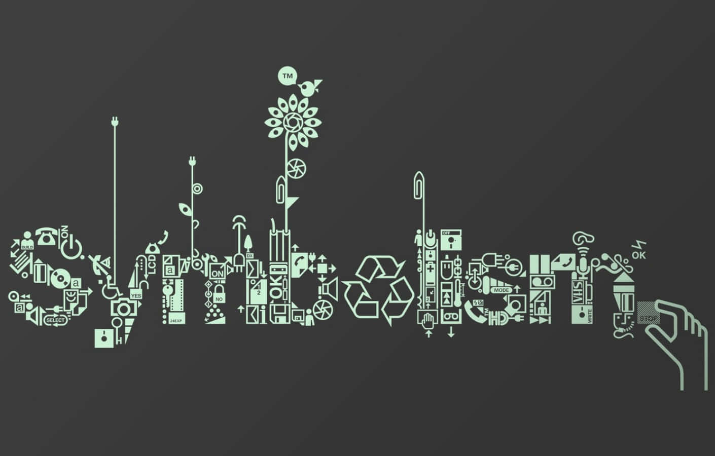 Symbolism, green recycling symbols, tech icons, HD Desktop Wallpaper