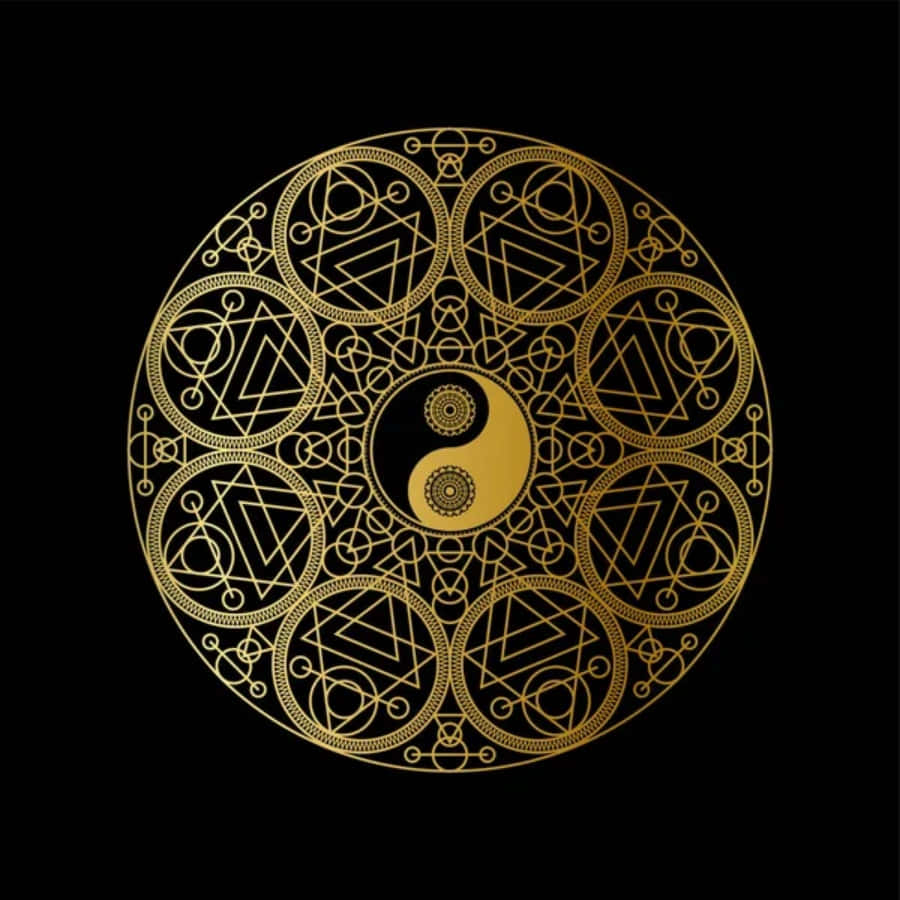 yin yang symbol, golden, intricate geometric patterns, SD Desktop Wallpaper