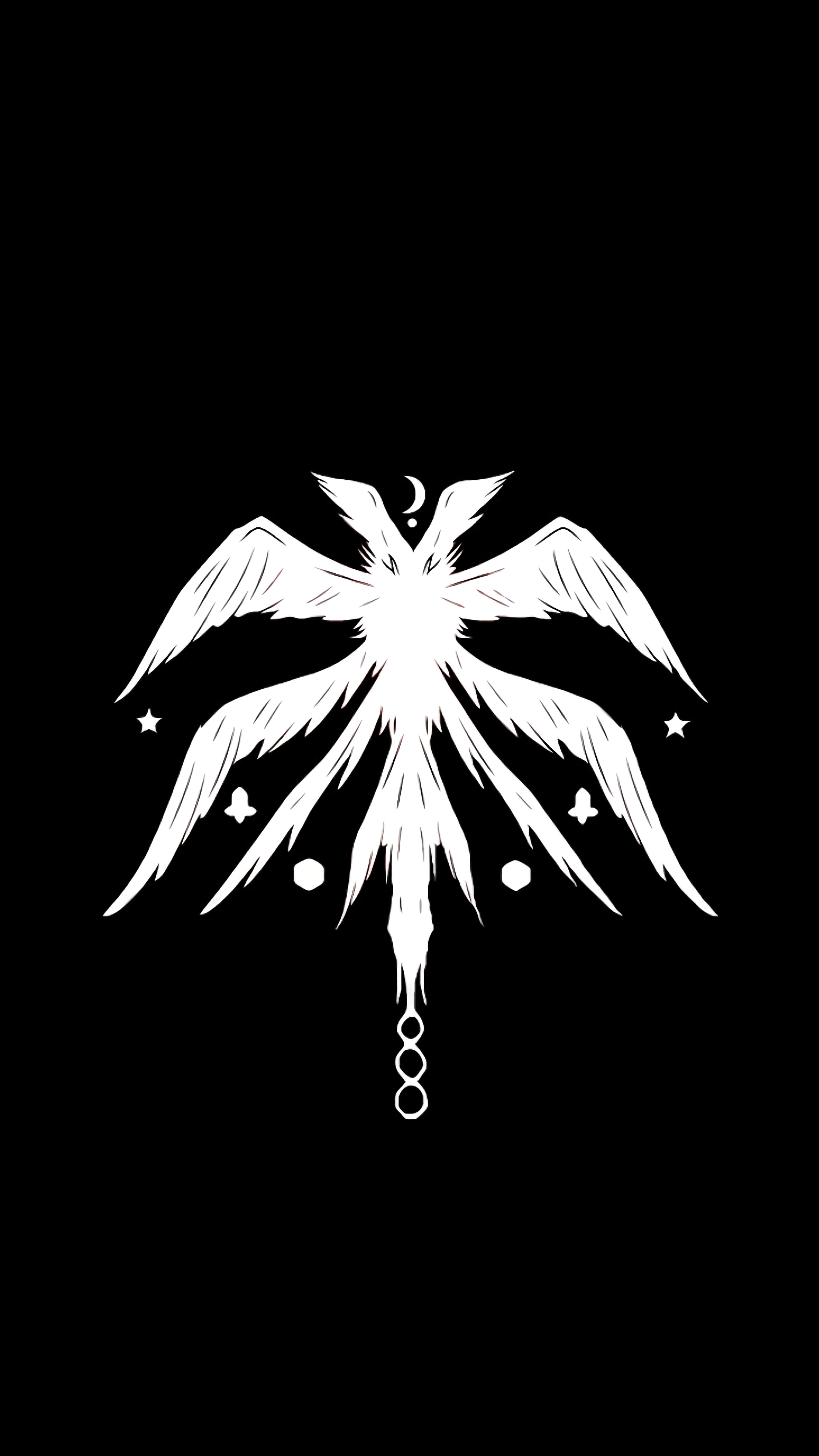 Symbol, stark white, stylized winged figure, 4K Phone Wallpaper
