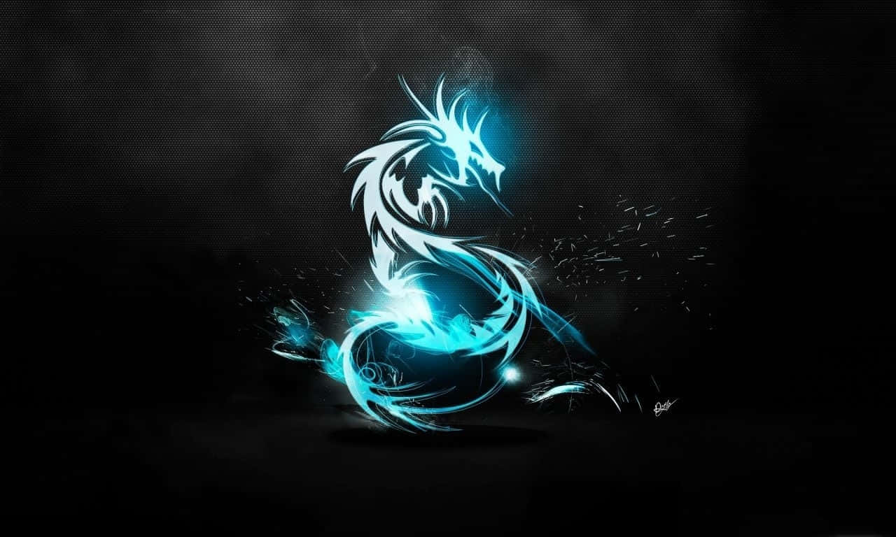 glowing blue dragon, electric sparks, dark textured background, HD Desktop Wallpaper