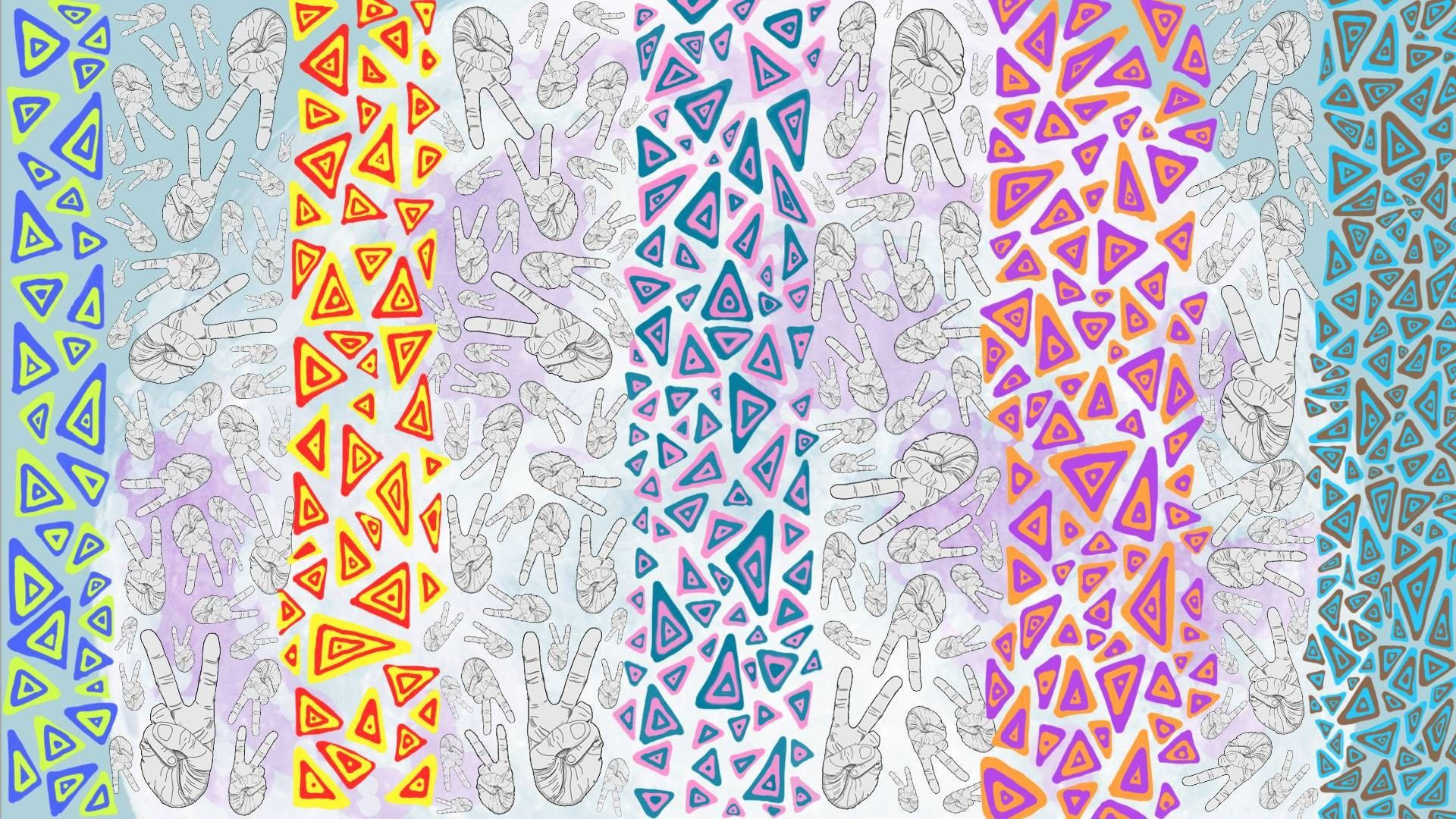 peace signs, triangles, vibrant vertical stripes, Full HD Desktop Wallpaper
