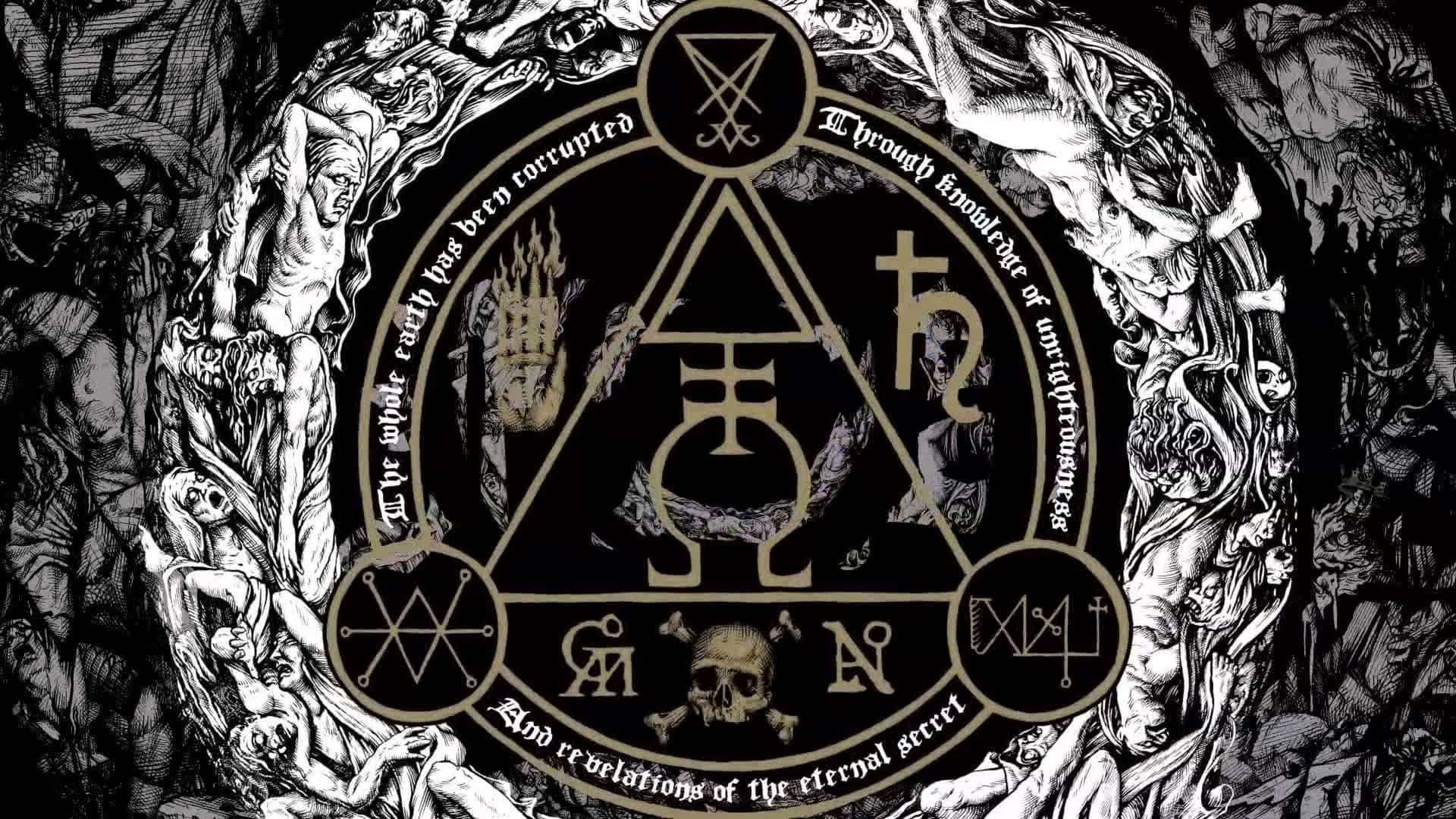 black and white, occult symbol, demonic figures, Full HD Desktop Wallpaper
