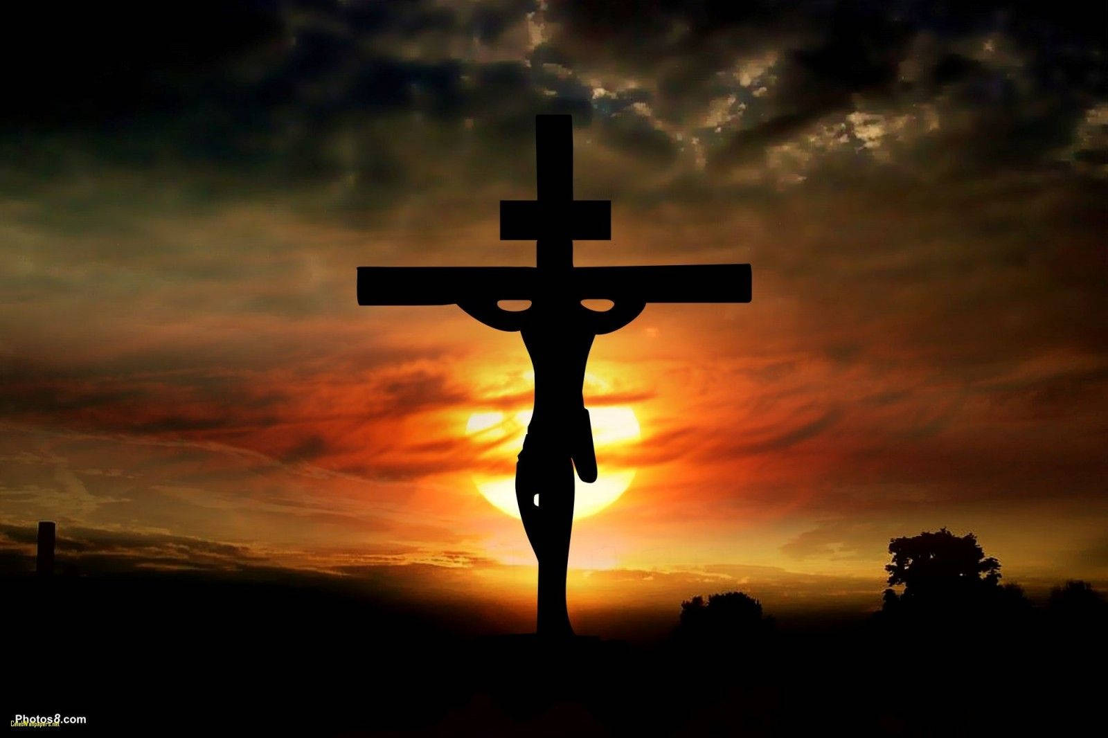 crucifixion, fiery sunset sky, dark clouds, HD Desktop Wallpaper