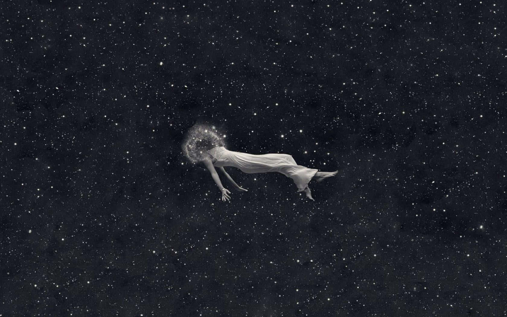 ethereal space swimmer, flowing white gown, star-studded cosmic void, HD Desktop Wallpaper