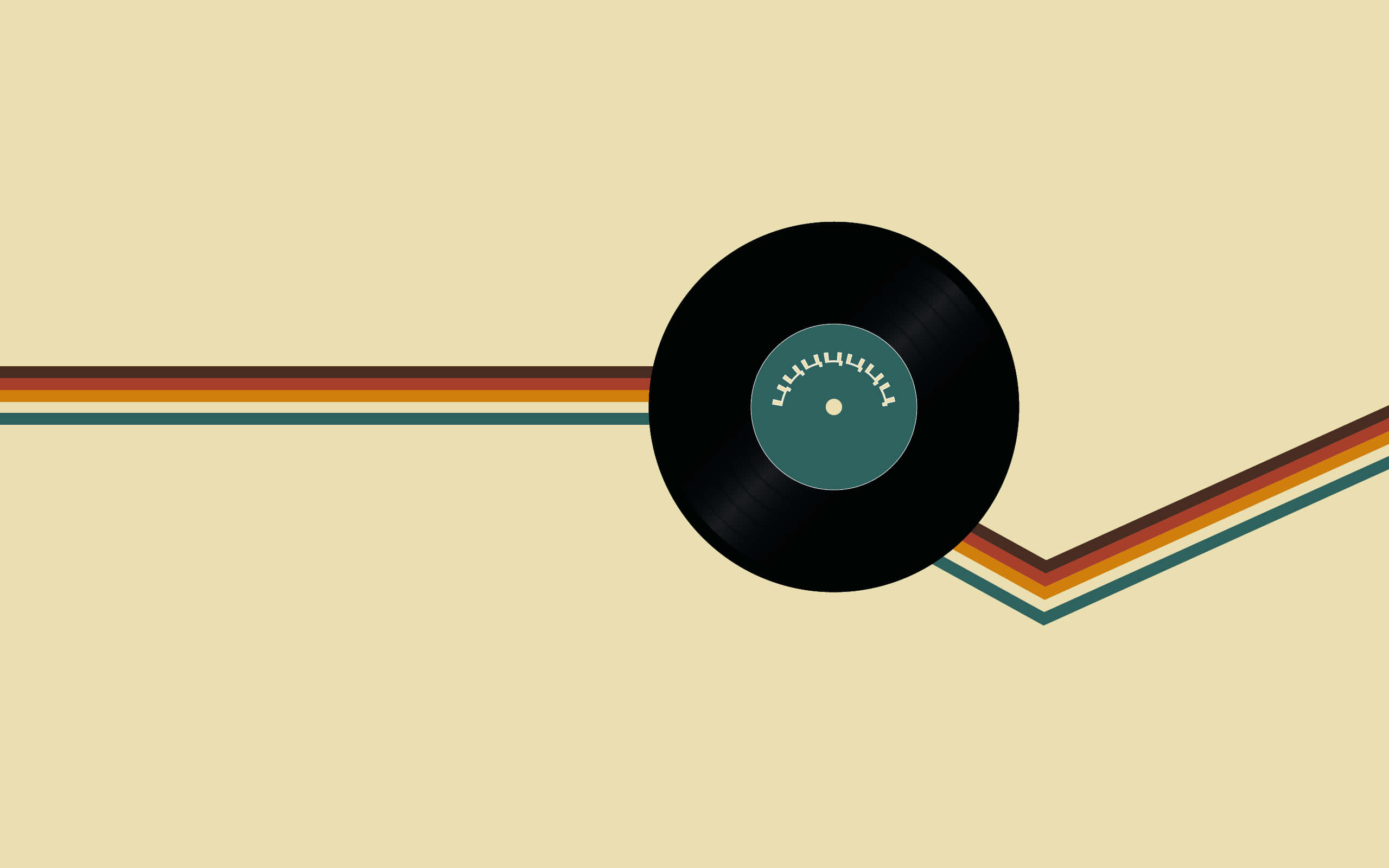 black vinyl record, beige background, colorful retro stripes, 2K Desktop Wallpaper