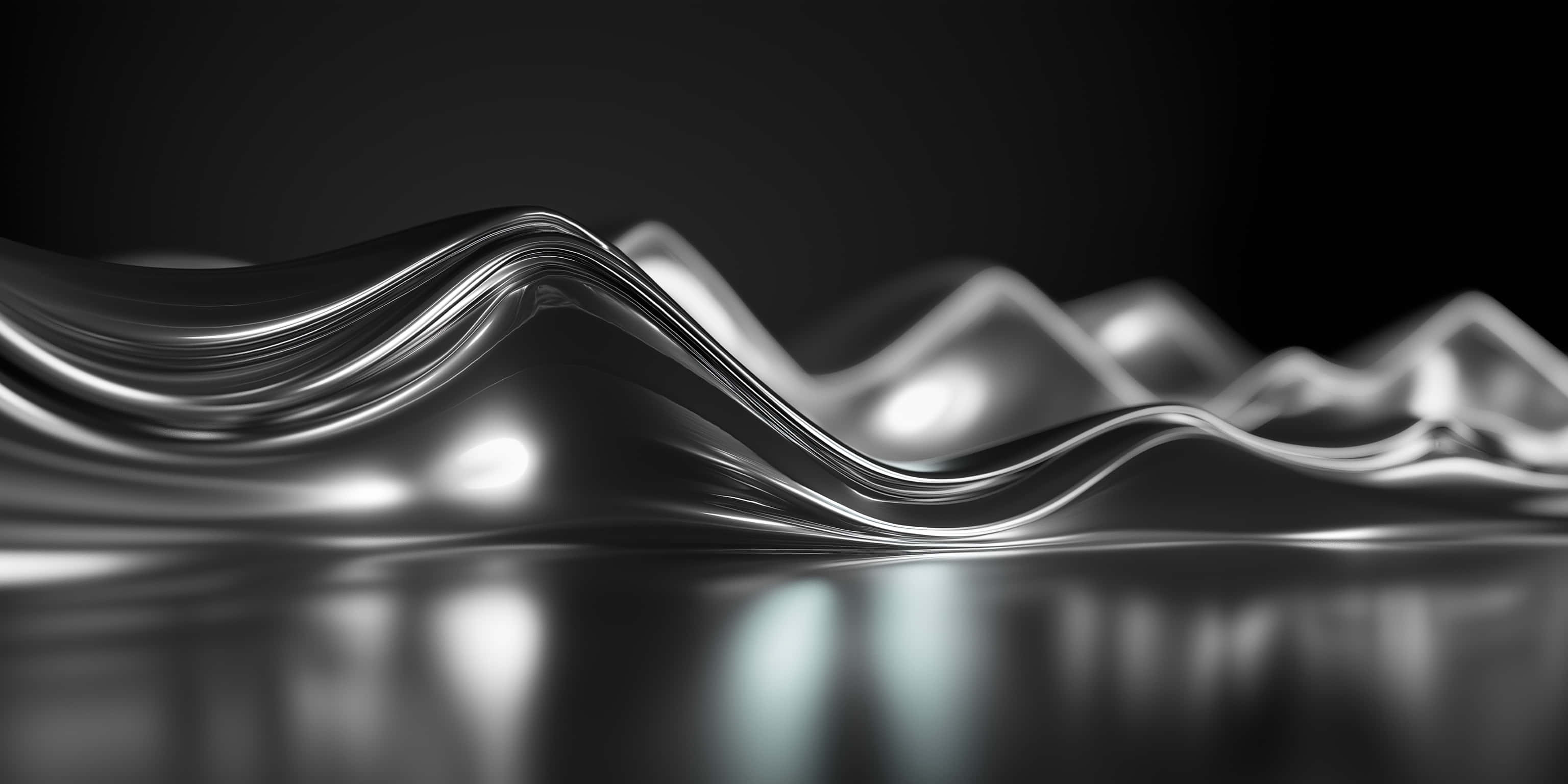 silver, liquid wave, dark background, 2K Desktop Wallpaper
