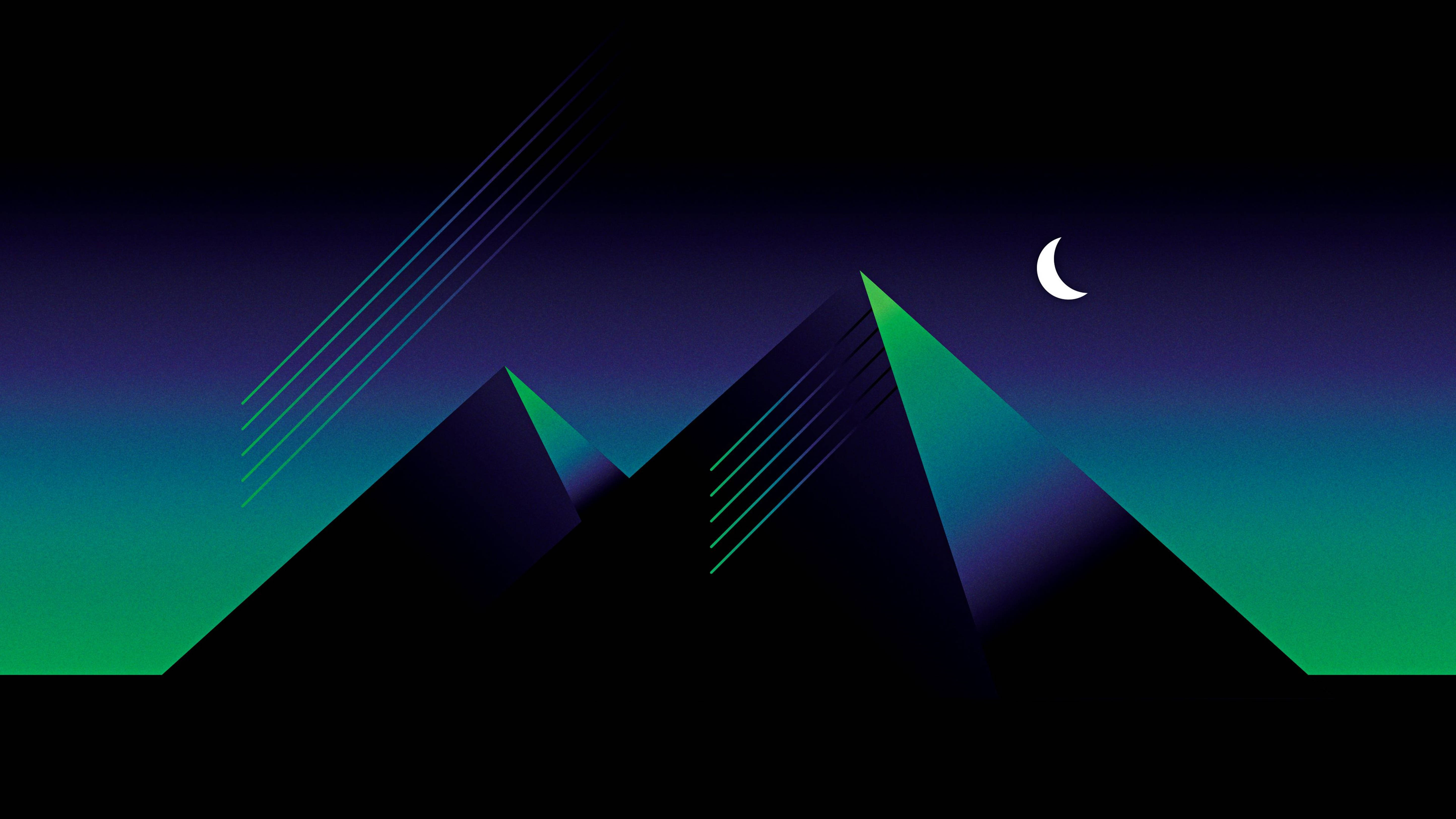 retro pyramid, neon green, purple, 5K Desktop Wallpaper