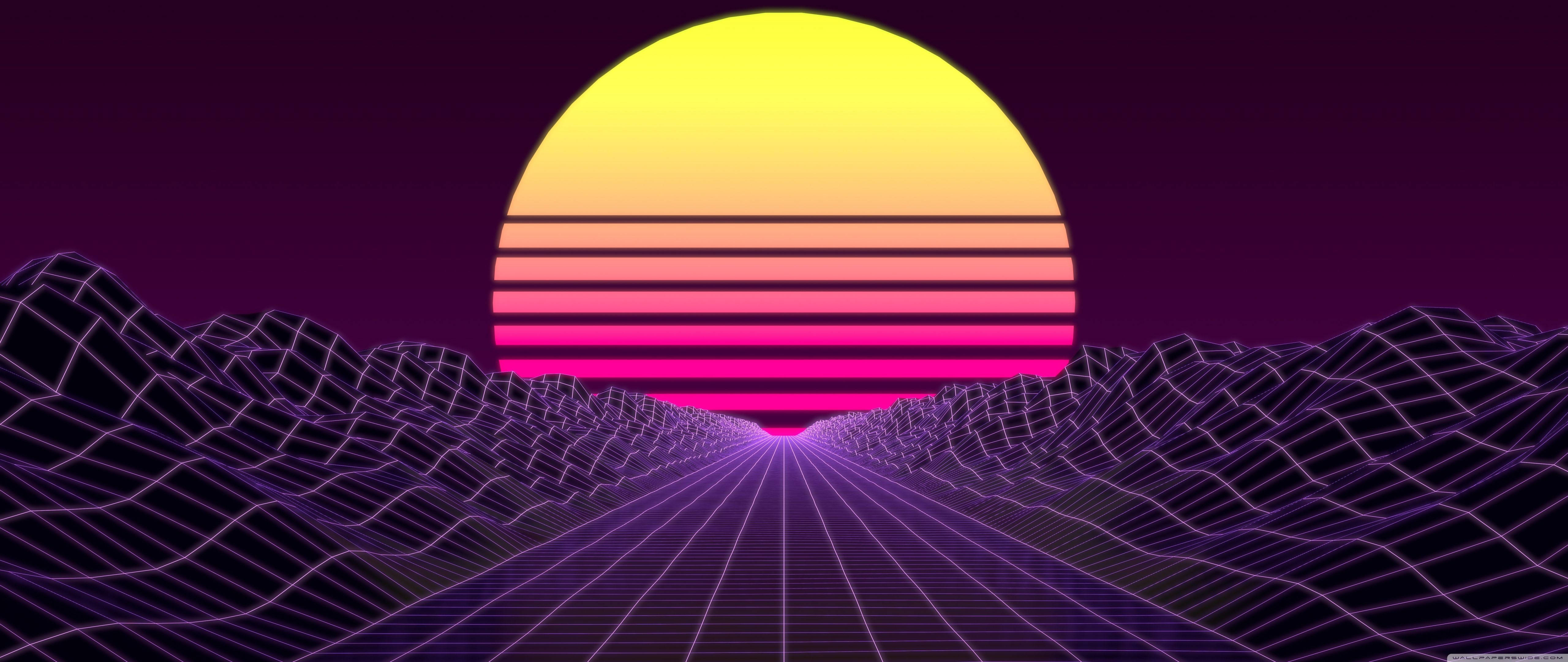 Synthwave, sunset, neon purple, 5K Desktop Wallpaper