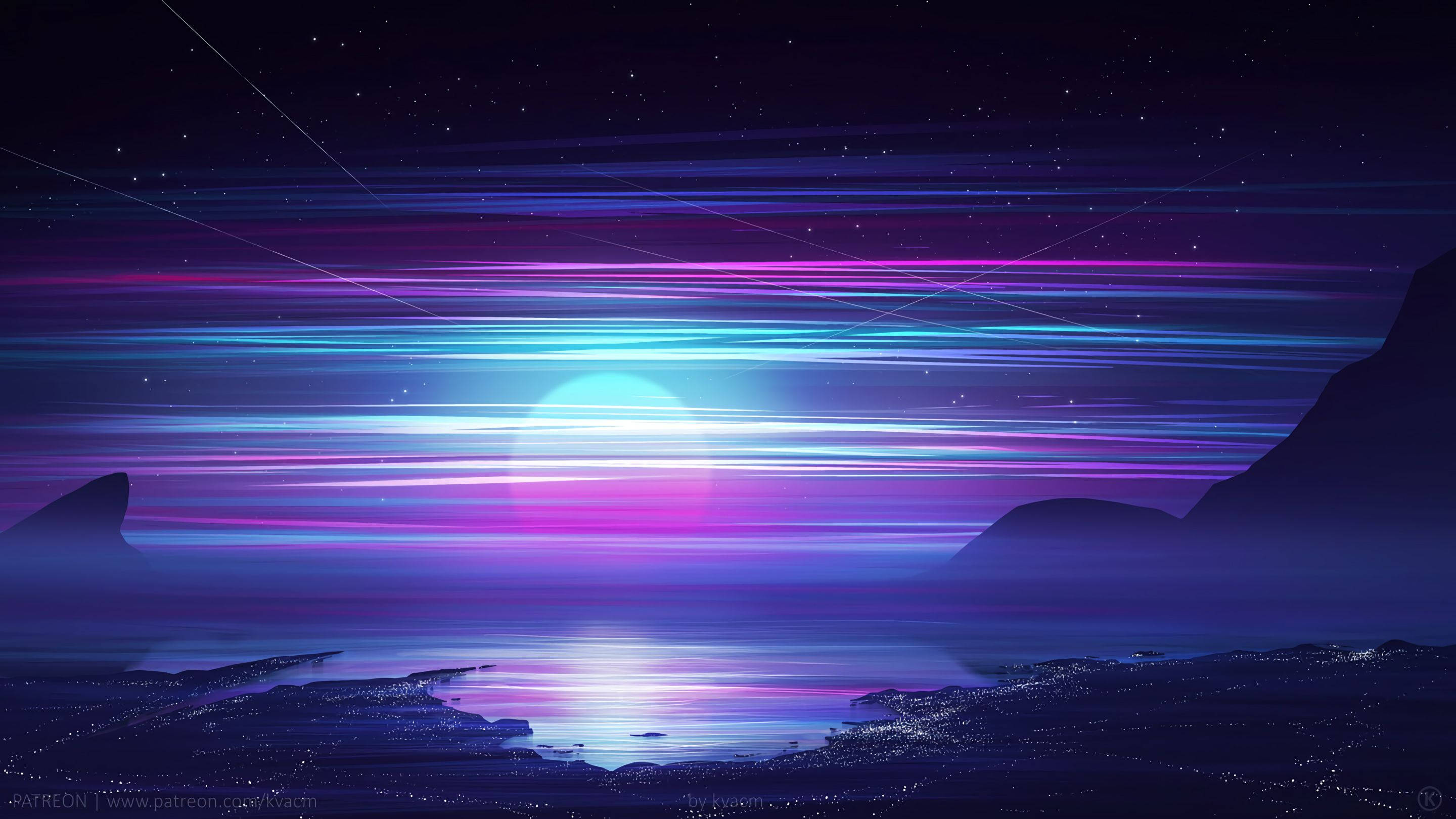 Synthwave, neon sunset, futuristic ocean, 2K Desktop Wallpaper