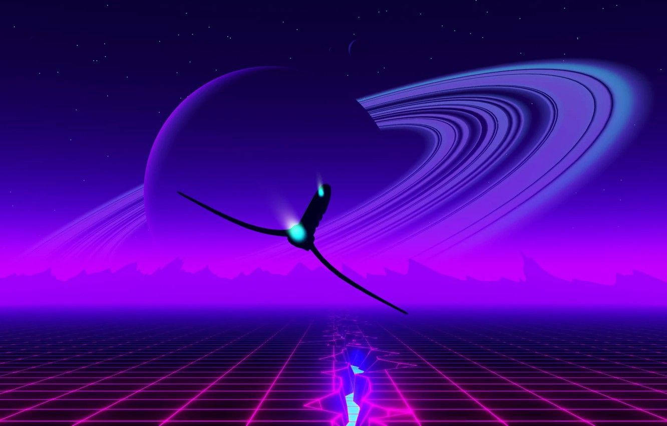 Synthwave, neon figure, grid floor, HD Desktop Wallpaper