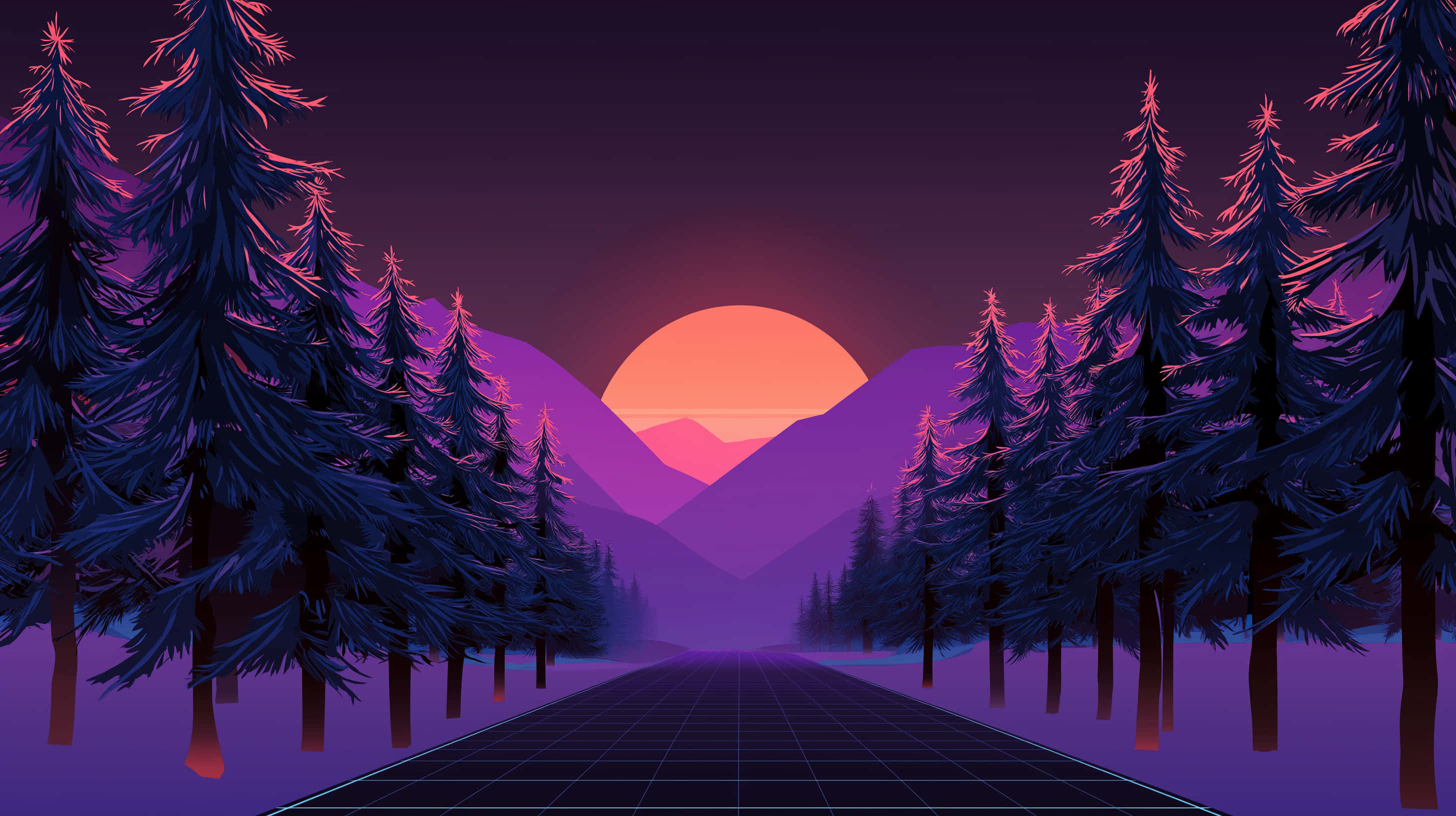 vaporwave, neon sunset, purple mountains, 2K Desktop Wallpaper