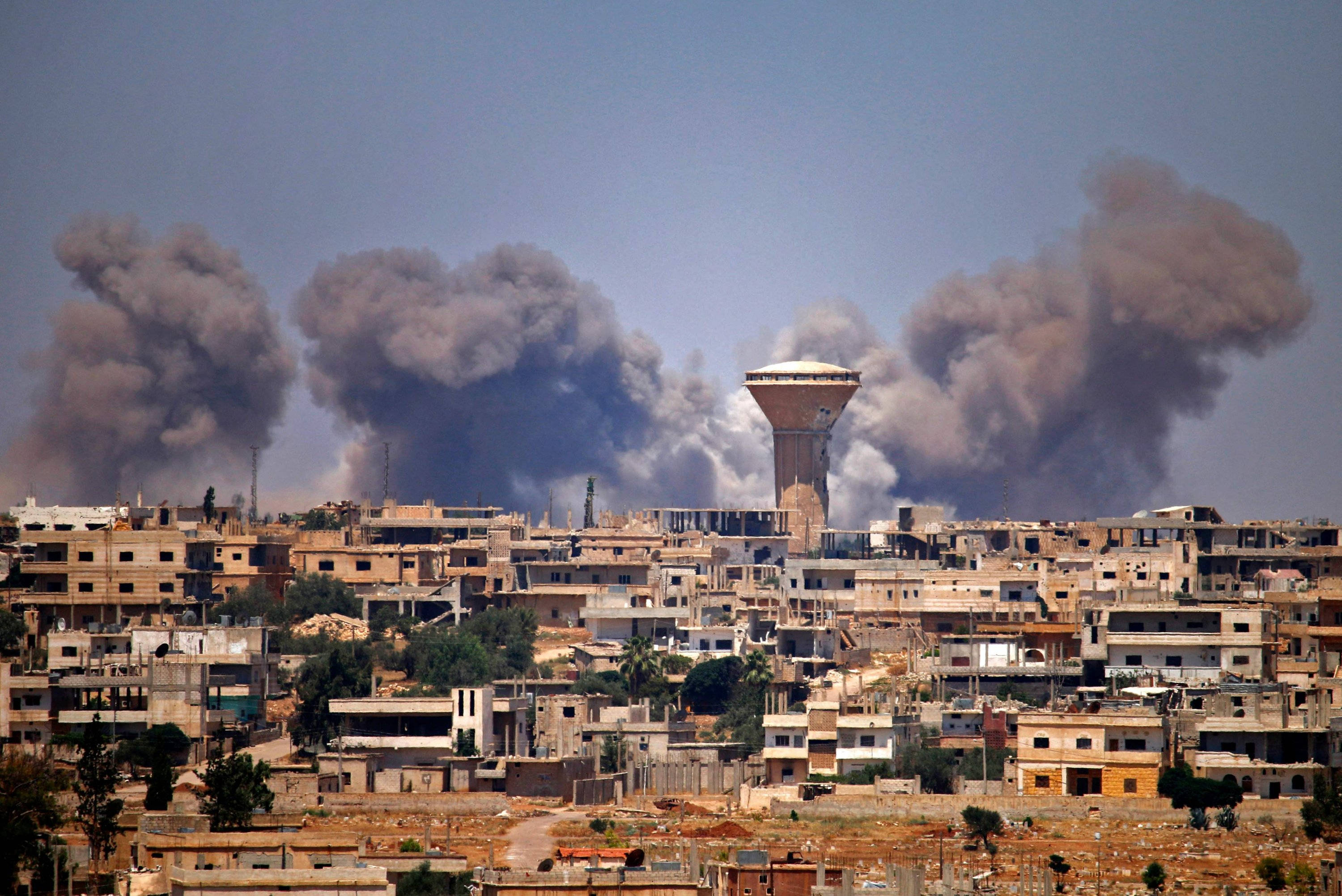 Syria, bombing strike, urban area, 2K Desktop Wallpaper
