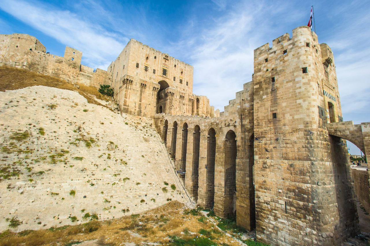 Syria, ancient stone castle, arched walkways, HD Desktop Wallpaper