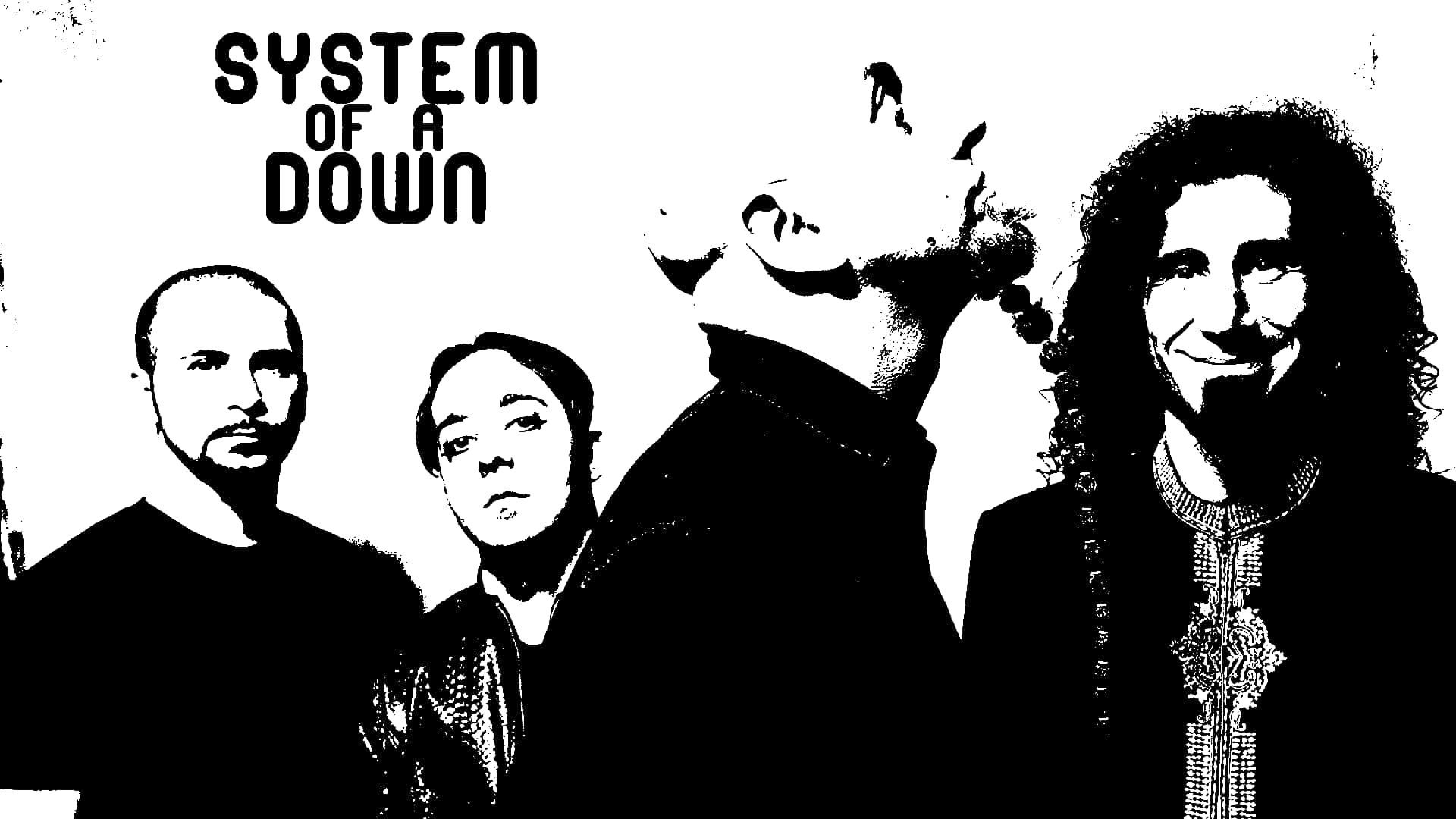System of a Down, band members, black and white, Full HD Desktop Wallpaper