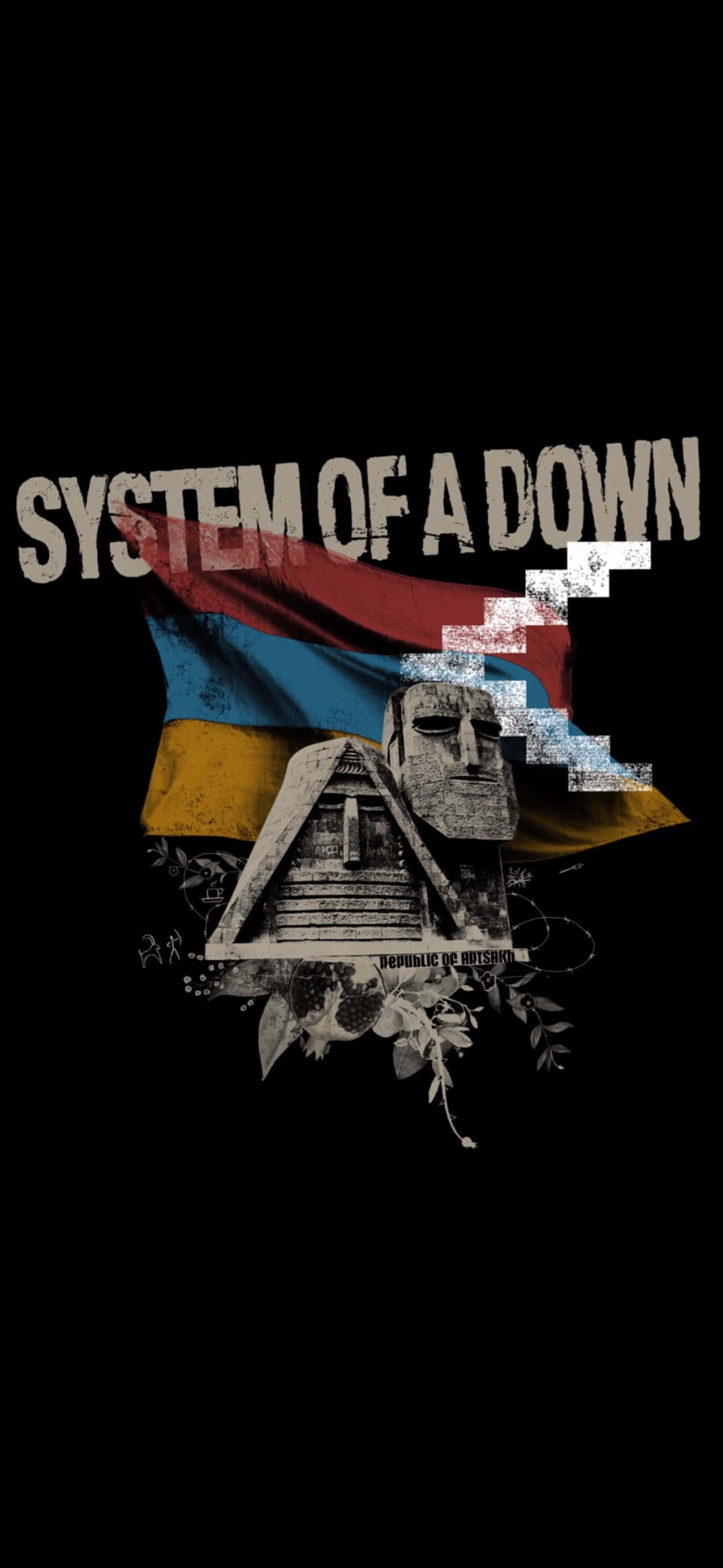System of a Down, pixelated Armenian flag, pyramid-like structure, Full HD Phone Wallpaper