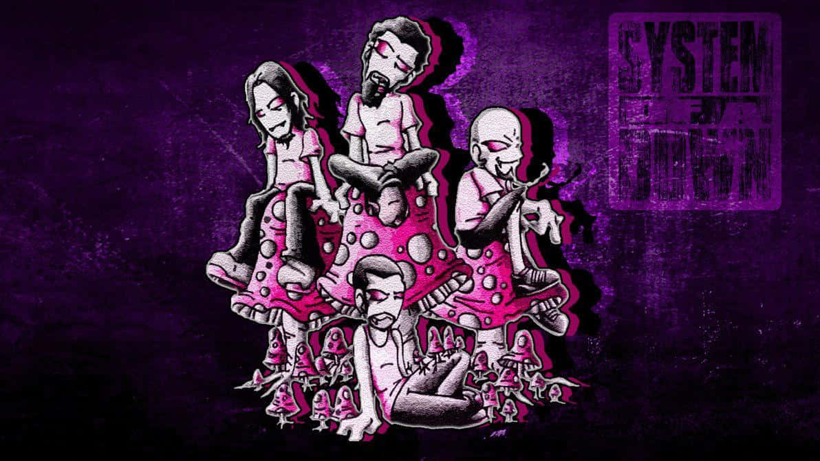 System of a Down, purple, pink mushrooms, SD Desktop Wallpaper