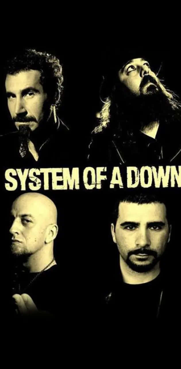 System of a Down, black background, bold yellow band name text, HD Phone Wallpaper