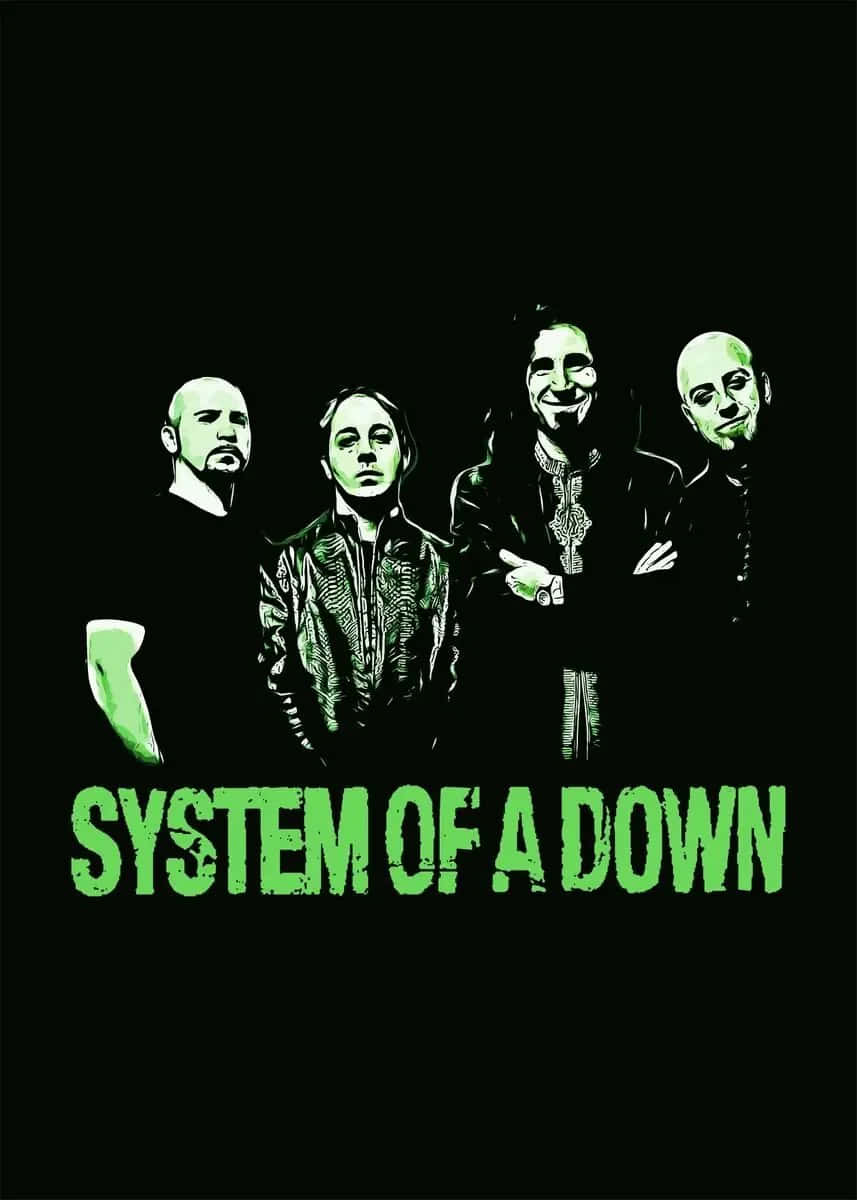 System of a Down, green monochrome, black background, SD Phone Wallpaper