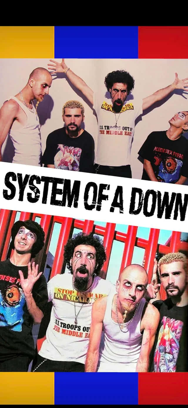 System of a Down, band members, geometric background, HD Phone Wallpaper