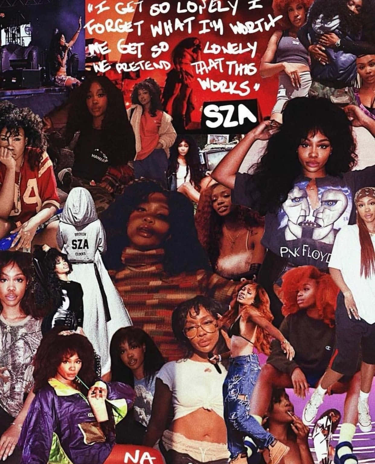 SZA, collage, bold text overlays, HD Phone Wallpaper