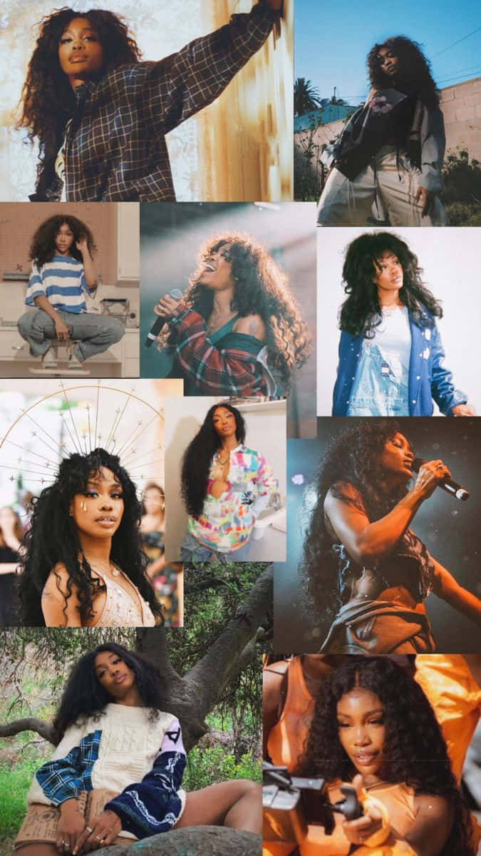 Sza Aesthetic, voluminous curly hair, casual streetwear, SD Phone Wallpaper