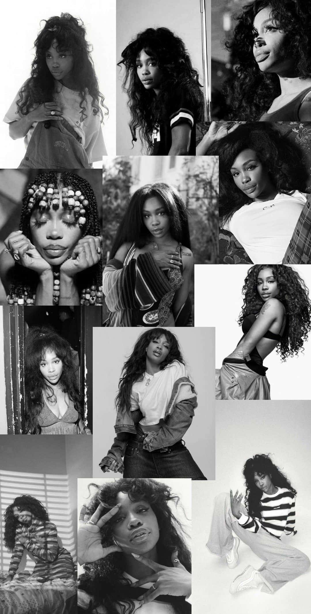 Sza, black and white photo collage, woman, Full HD Phone Wallpaper