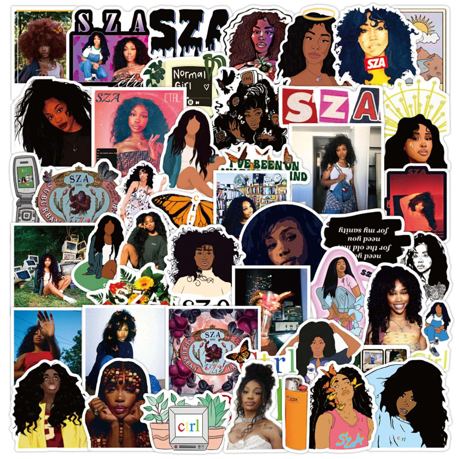 SZA, collage, stickers, HD Desktop Wallpaper