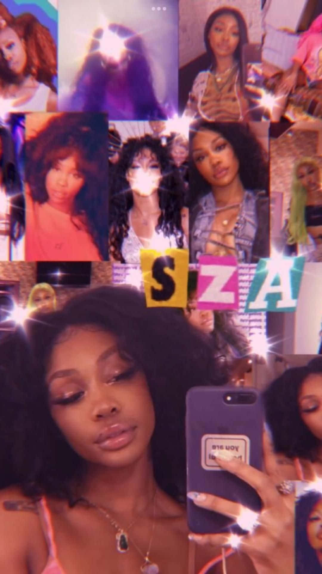 SZA, glittering sparkles, colorful letter tiles, Full HD Phone Wallpaper