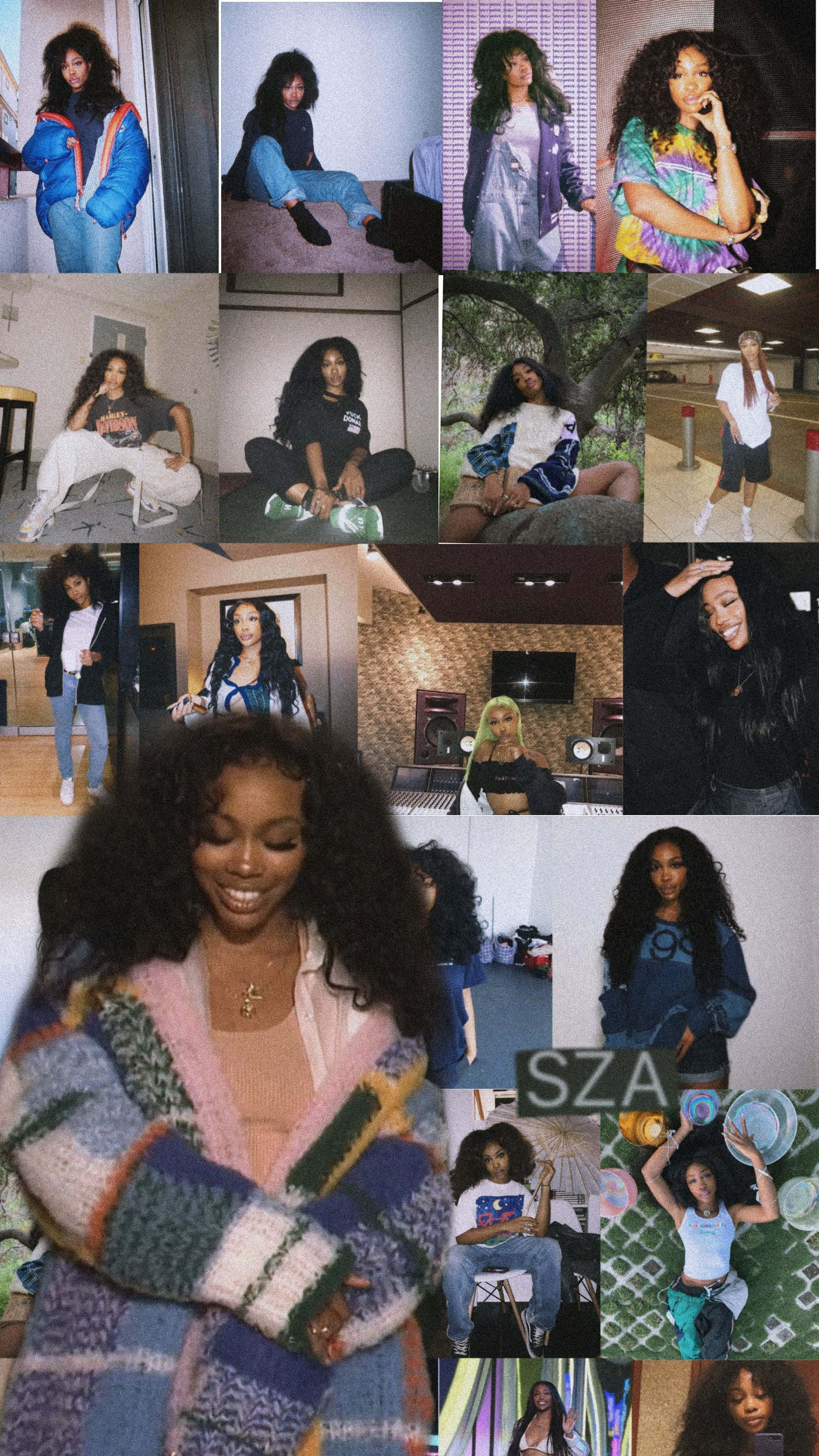 SZA, collage, candid moments, 2K Phone Wallpaper