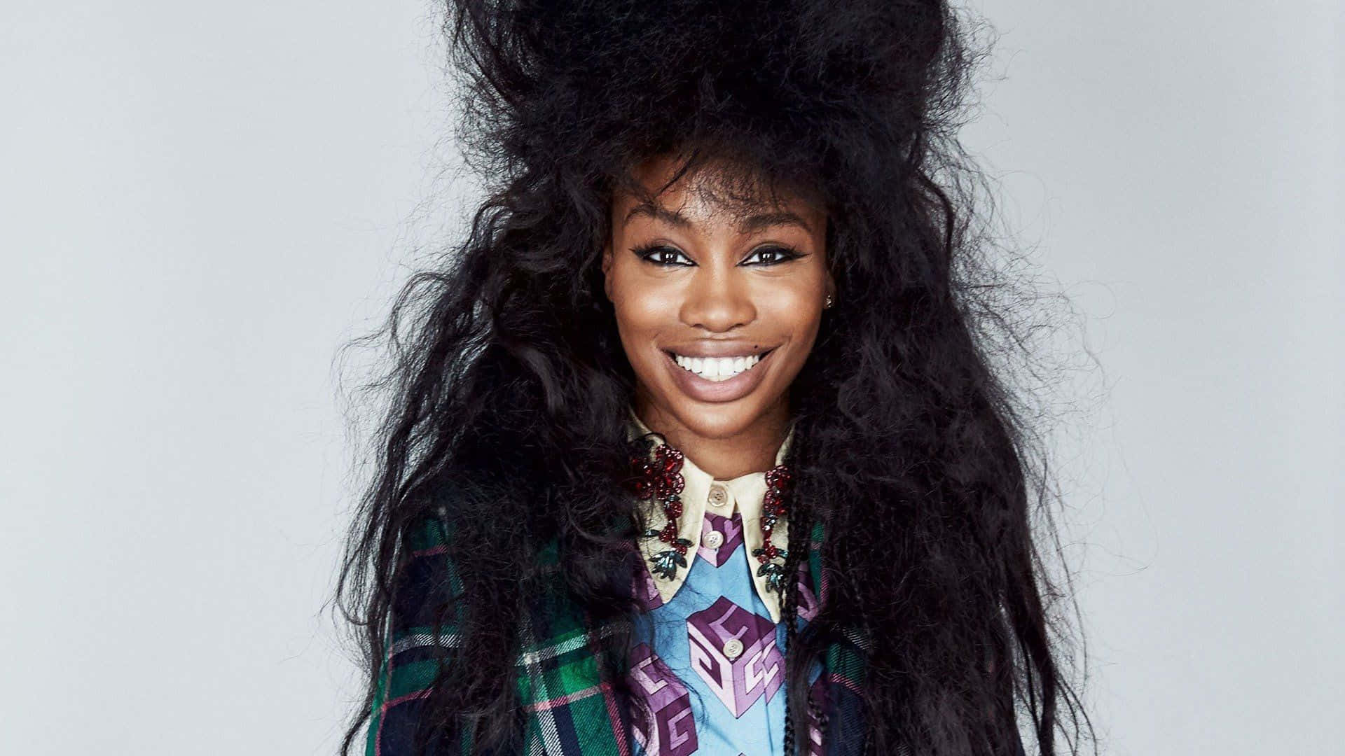 SZA, voluminous black hair, plaid jacket, Full HD Desktop Wallpaper