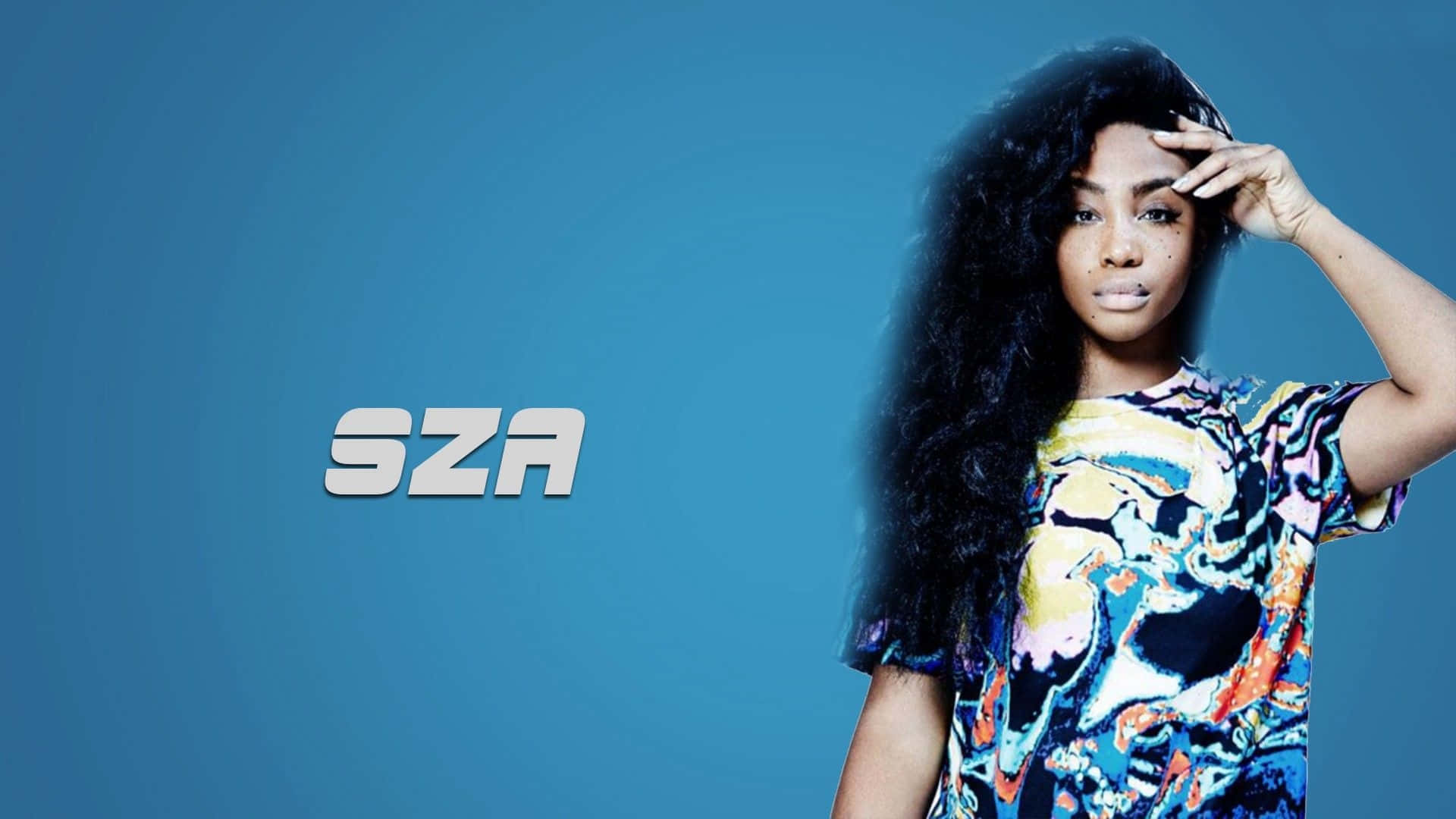SZA, long dark curls, colorful abstract shirt, Full HD Desktop Wallpaper