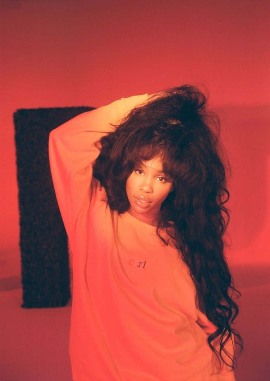 Sza, coral sweatshirt, saturated red backdrop, HD Phone Wallpaper