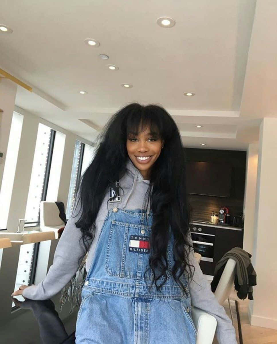 SZA, denim overalls, grey hoodie, SD Phone Wallpaper