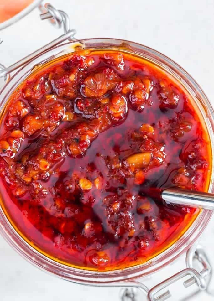 Szechuan Sauce, glass jar, glossy red chili jam, SD Phone Wallpaper