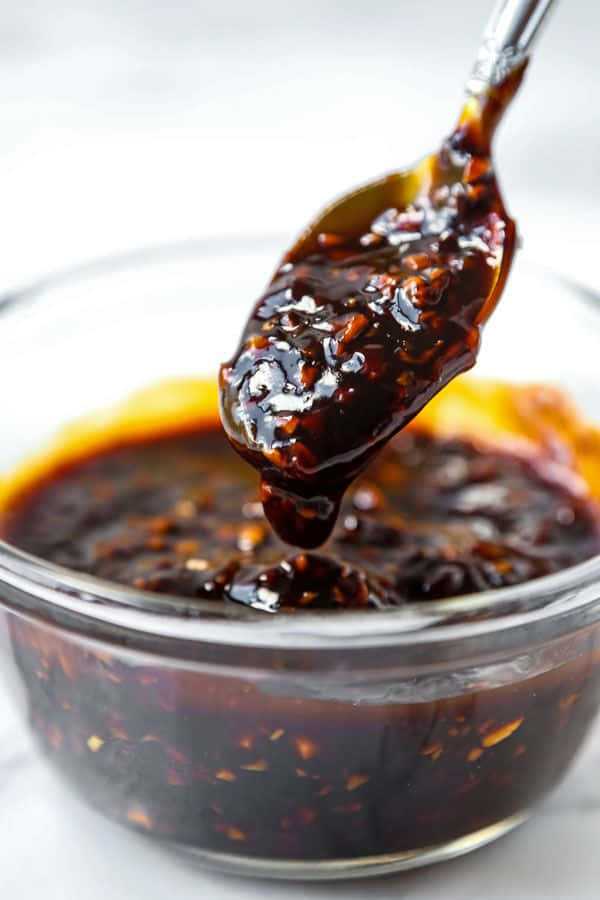 Szechuan Sauce, glass bowl, glossy dark sauce, SD Phone Wallpaper