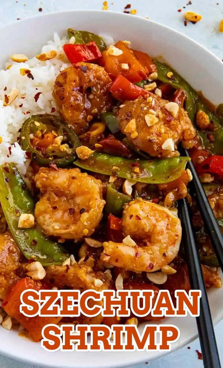 Szechuan Sauce, szechuan shrimp stir fry, peanuts, SD Phone Wallpaper