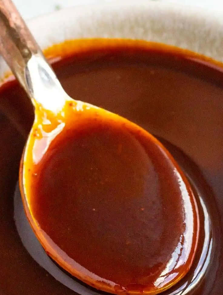 Szechuan Sauce, glossy rich brown sauce, ceramic bowl, SD Phone Wallpaper