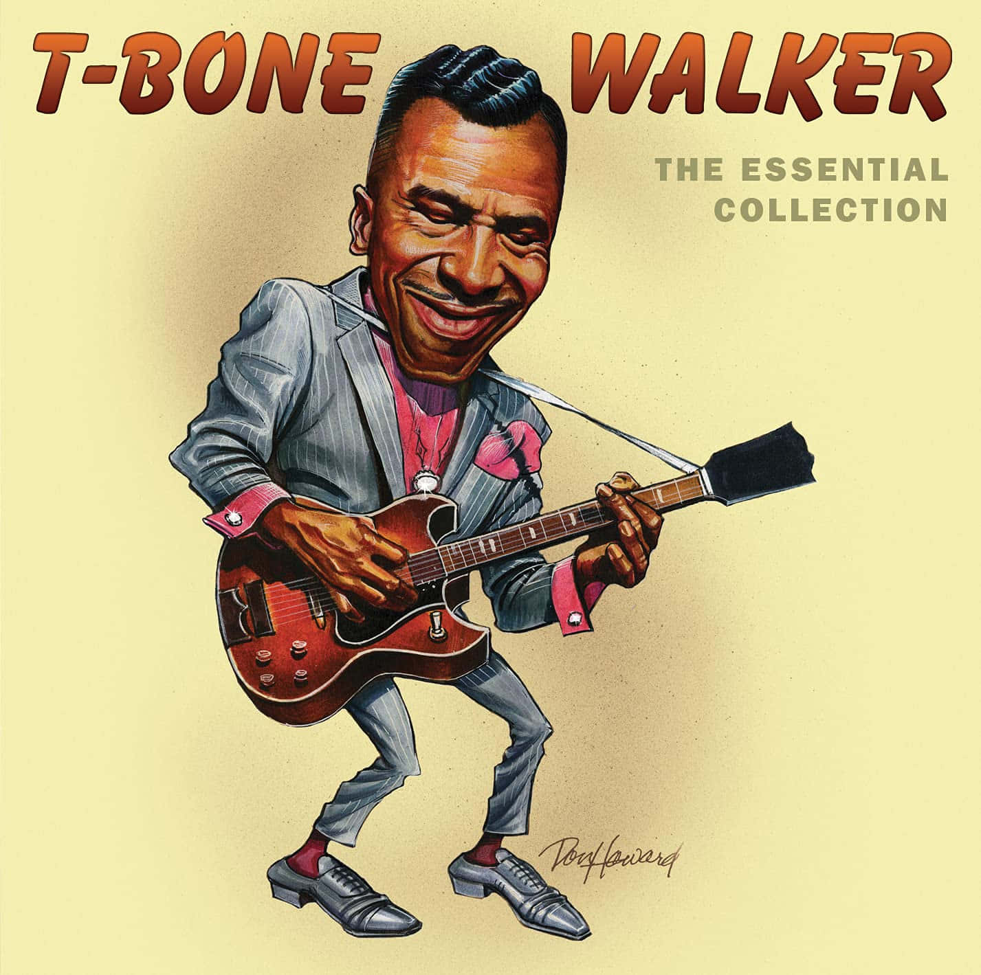 T Bone Walker, red electric guitar, cartoon illustration, HD Desktop Wallpaper