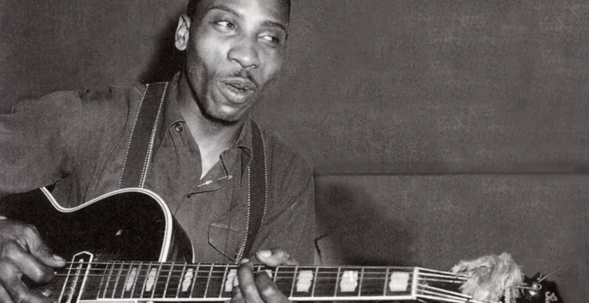 T-Bone Walker, acoustic guitar, black and white portrait, Full HD Desktop Wallpaper