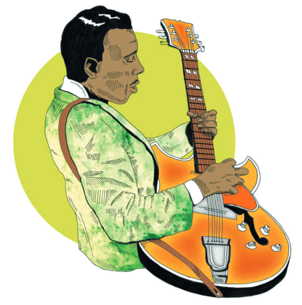 T-Bone Walker, green jacket, orange archtop guitar, SD Phone Wallpaper