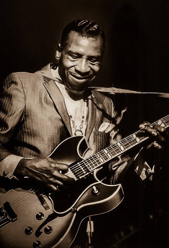 T-Bone Walker, pinstripe suit, electric guitar, SD Phone Wallpaper