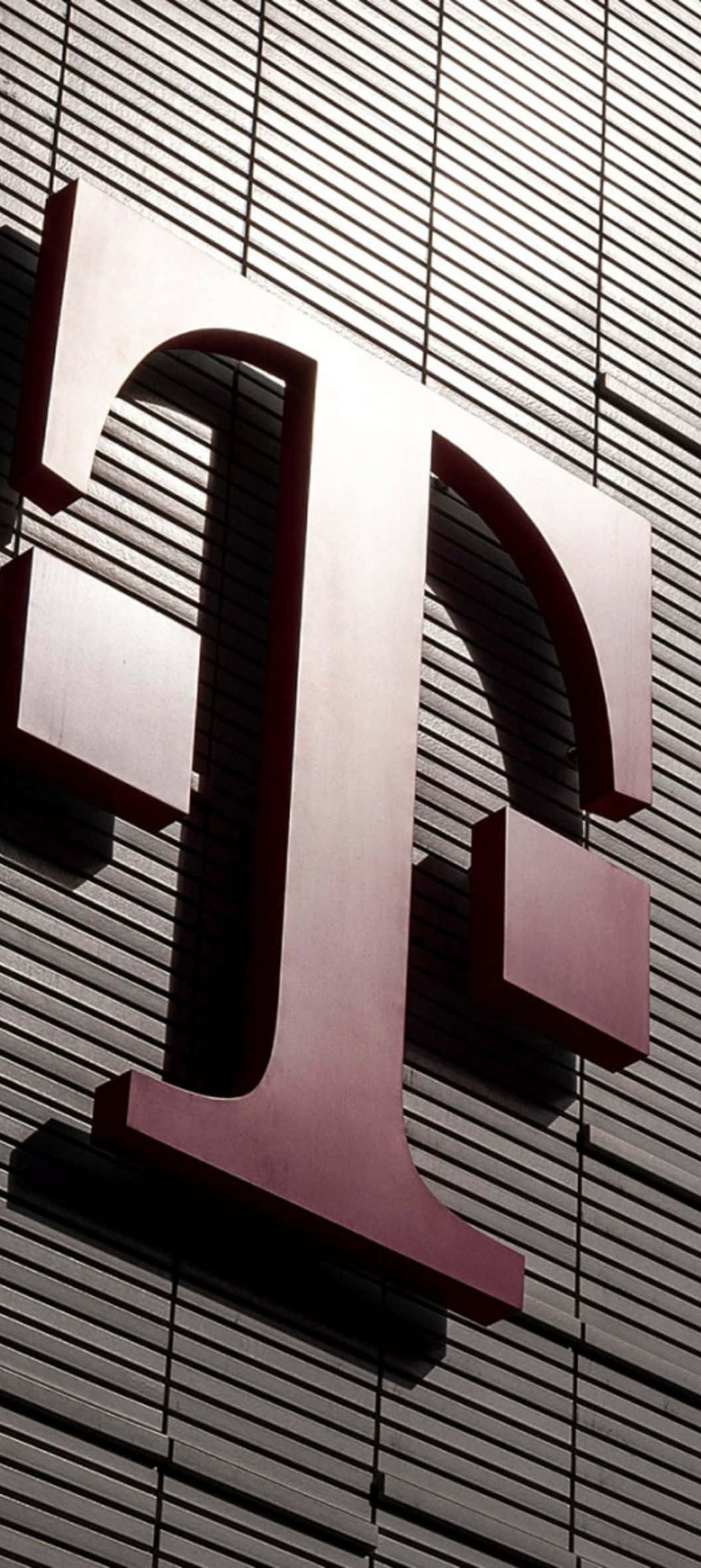 T Mobile, metallic T mobile logo, dark gray slatted building facade, Full HD Phone Wallpaper