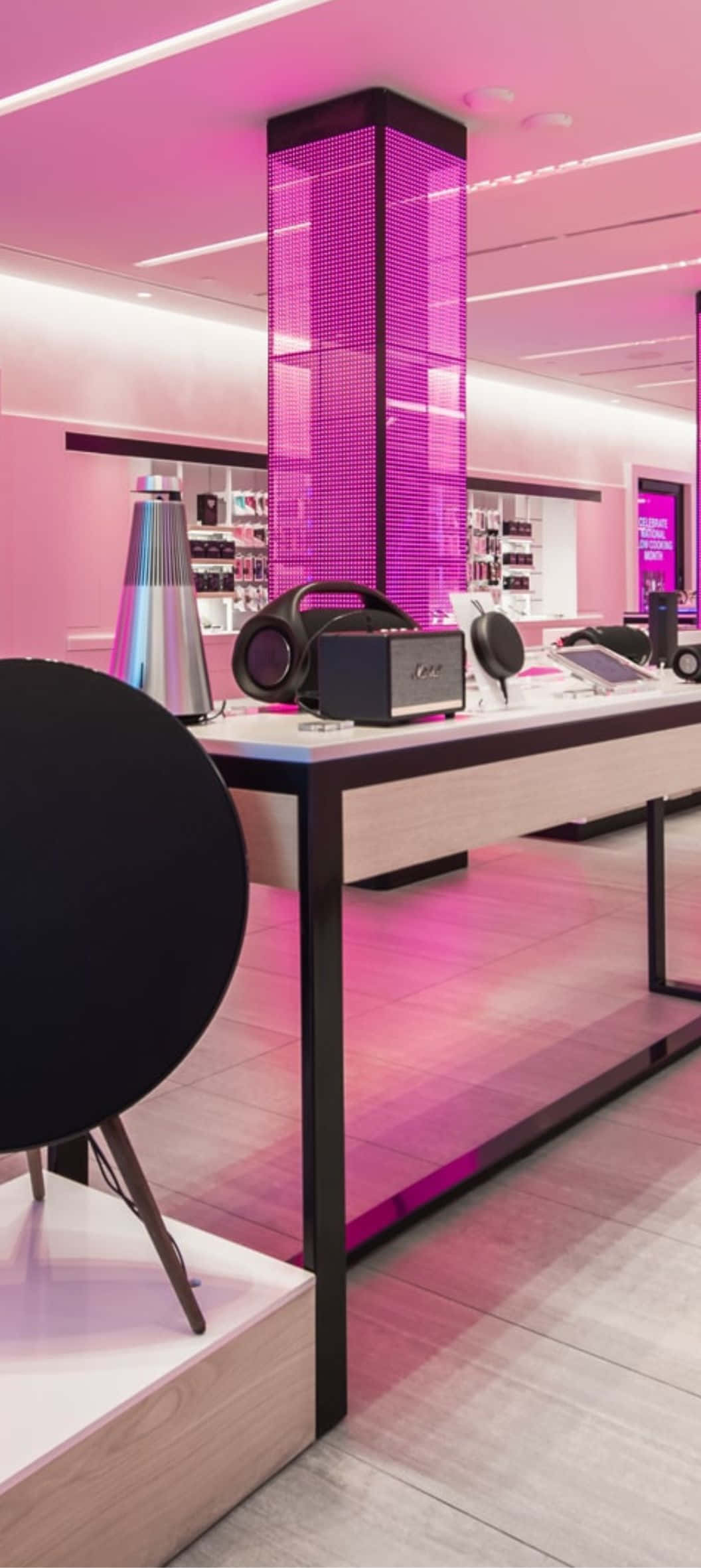 T Mobile, pink lighting, speakers, Full HD Phone Wallpaper