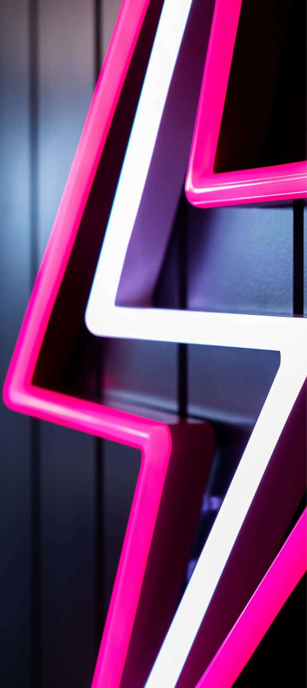T Mobile, glowing pink and white neon lightning bolt, dark paneled wall, Full HD Phone Wallpaper